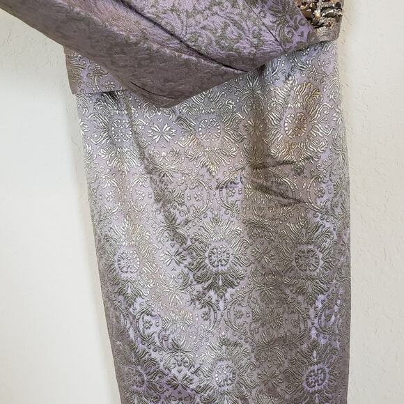 Kay Unger Purple Jacquard One Shoulder Dress Women's 6 Wedding Guest Dinner - Picture 4 of 9